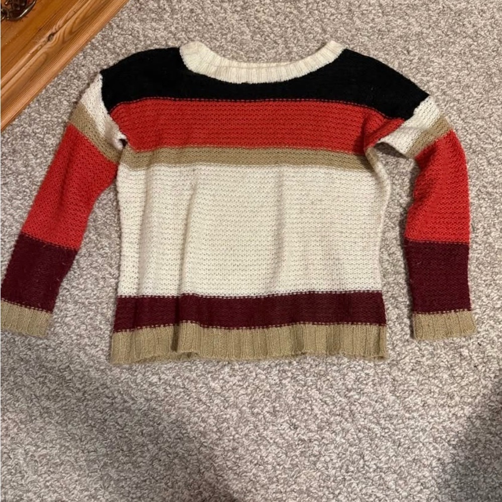 Forever 21 Striped Crewneck Sweater in Cream, Black, Red, Burgundy, Tan